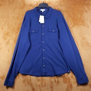 PETER MILLAR Shirt Mens XXL Blue Snap Button Up LAVA WASH JERSEY Stretch $155